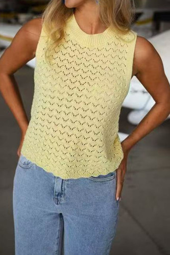 Solid Color V-neck Sleeveless Knitted Vest