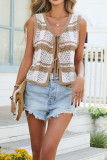 Striped Hollow Out Sleeveless Knitted Cardigan Vest
