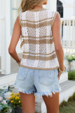Striped Hollow Out Sleeveless Knitted Cardigan Vest