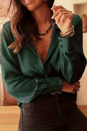 Lapel Long Sleeved Leopard Print Jacquard Shirt