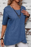 Round Neck Short Sleeved Denim T-shirt