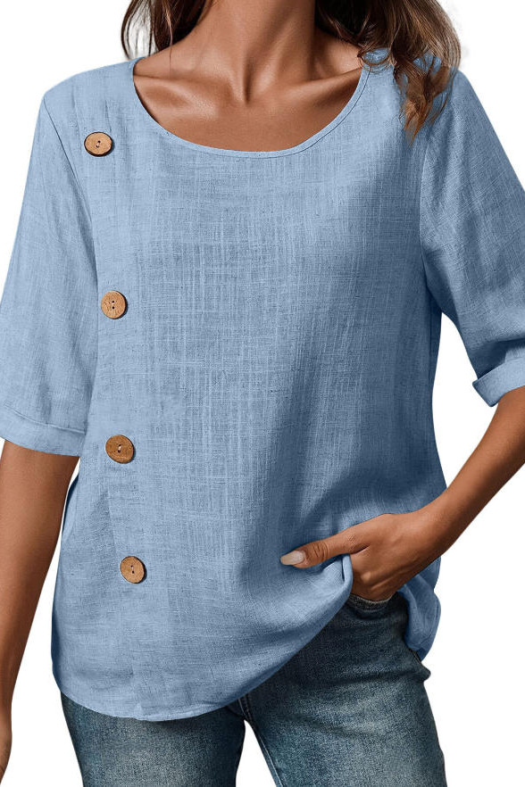 Cotton Button Short Sleeved T-shirt