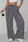 Leopard Print Elastic Waist Straight Leg Pants