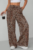 Leopard Print Elastic Waist Straight Leg Pants
