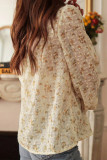 V-neck Floral Print Lace Long Sleeved Shirt
