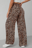 Leopard Print Elastic Waist Straight Leg Pants