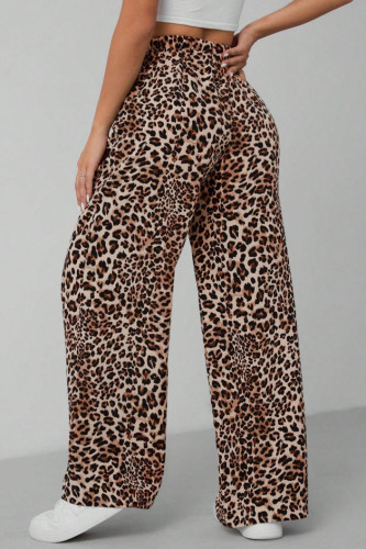 Leopard Print Elastic Waist Straight Leg Pants