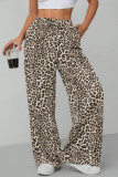 Leopard Print Elastic Waist Straight Leg Pants