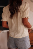 V-neck Floral Embroidered Short Sleeved Shirt