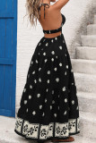 V-neck Print Halter Neck Sleeveless Dress