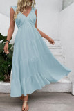 Sleeveless V-neck Solid Color Waist Cinching Dress