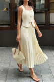 U-neck Vest Pleated Short Skirt 2-piece Set