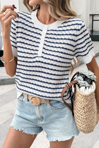 Loose Button Short Sleeved Knitted Sweater
