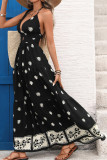 V-neck Print Halter Neck Sleeveless Dress