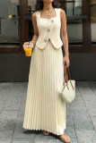 U-neck Vest Pleated Short Skirt 2-piece Set