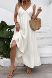 Sleeveless V-neck Solid Color Waist Cinching Dress