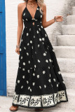 V-neck Print Halter Neck Sleeveless Dress