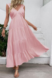 Sleeveless V-neck Solid Color Waist Cinching Dress
