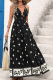 V-neck Print Halter Neck Sleeveless Dress