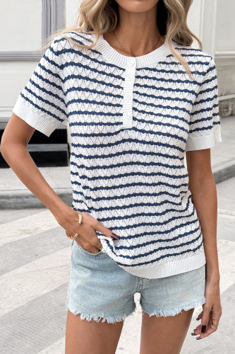 Loose Button Short Sleeved Knitted Sweater
