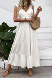 Sleeveless V-neck Solid Color Waist Cinching Dress