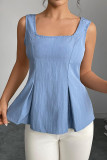 Solid Color U-neck Waist Cinching Sleeveless Vest