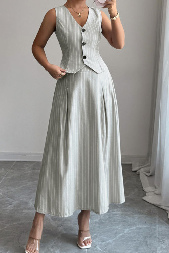 Sleeveless Striped Vest Skirt 2-piece Set