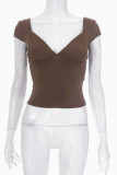 Solid Color V-neck Short Sleeved T-shirt