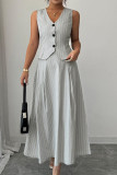Sleeveless Striped Vest Skirt 2-piece Set