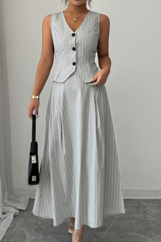 Sleeveless Striped Vest Skirt 2-piece Set