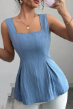Solid Color U-neck Waist Cinching Sleeveless Vest