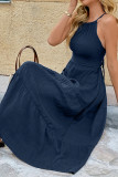 Solid Color Waist Cinched Backless Dress