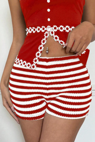 Striped Low Waist High Stretch Shorts