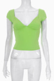 Solid Color V-neck Short Sleeved T-shirt