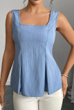 Solid Color U-neck Waist Cinching Sleeveless Vest