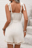Sleeveless Backless Waist Cinching Short Jumpsuit