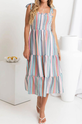 Macaron Striped Camisole Waist Cinching Dress
