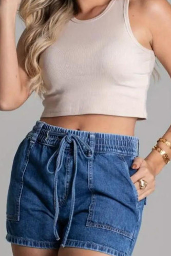 Elastic Waisted Denim Shorts