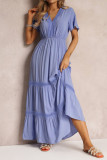 Lotus Short Sleeve V-neck Solid Color Dress
