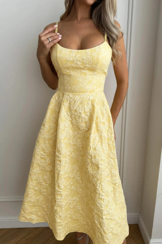 Sleeveless Jacquard Backless Waist Cinching Dress