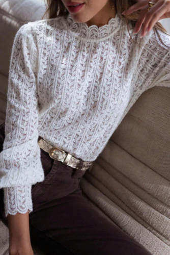 Solid Color Horn Longs Sleeve Lace Shirt