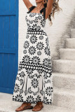 Retro Ethnic Style Printed Floral Backless Dress