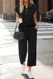 Short Sleeved Shirt Cropped Pants 2-piece Set