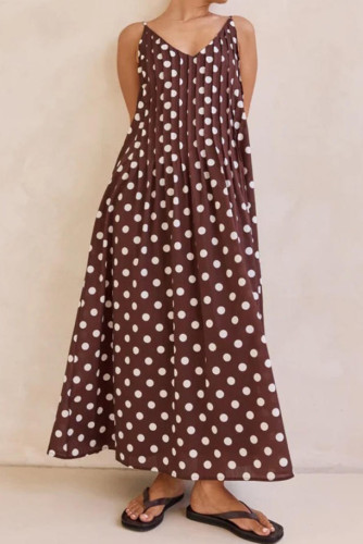 Polka Dot Printed V-neck Sleeveless Dress