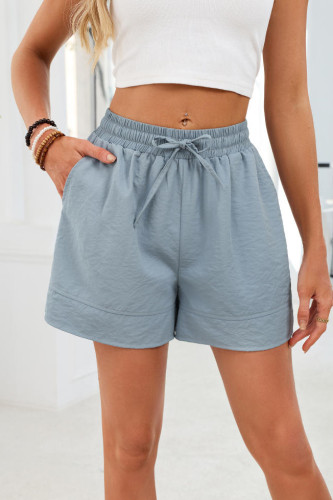 Solid Color Pocket Drawstring Elastic Waist Shorts