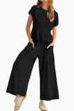 Waist Cinched Shirt Wide Leg Pants 2-piece Set