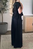 Waist Cinched Shirt Wide Leg Pants 2-piece Set