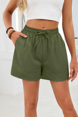 Solid Color Pocket Drawstring Elastic Waist Shorts