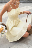 Solid Color Suspender Waist Cinching Dress