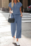 Short Sleeved Shirt Cropped Pants 2-piece Set